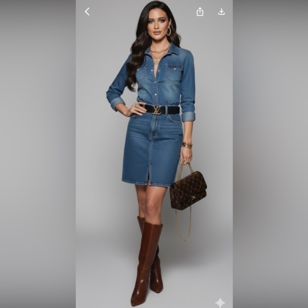 J Crew Highrise Blue Front Slit Denim Midi Skirt